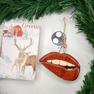Hand Crafted Wood Ornament Biting Lips
